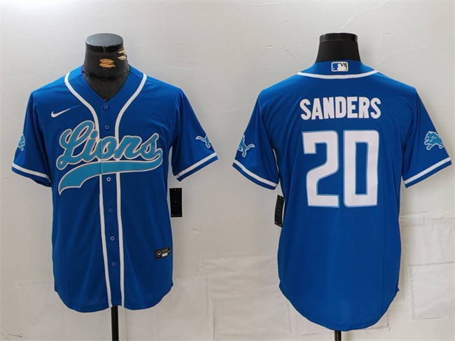 Men's Detroit Lions #20 Barry Sanders Blue Cool Base Stitched Baseball Jersey Men's Detroit Lions #20 Barry Sanders Blue Cool Base Stitched Baseball Jersey